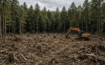 Wooded lot being cleared with an excavator in the NH Lakes Region